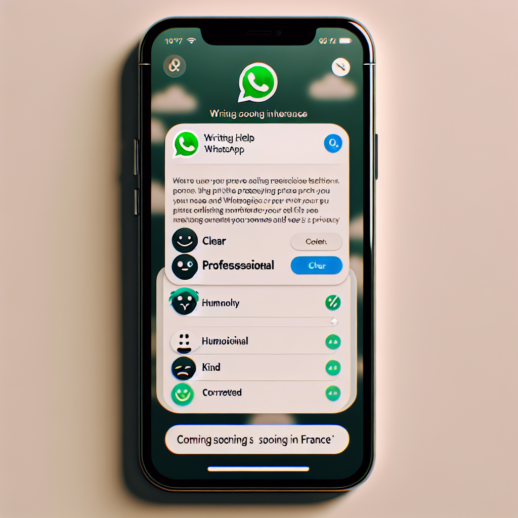 "Refaites une Beauté à vos Messages avec "Writing Help", l'IA de WhatsApp qui Adapte votre Style d'Écriture. Bientôt en France!"